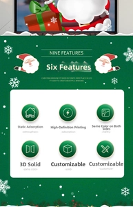 Detail of Christmas static window clings featuring Santa and gift motifs in high definition