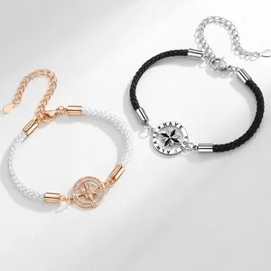 Bracelets de couple réglables avec pendentif étoile lune et chiffres romains pour amis