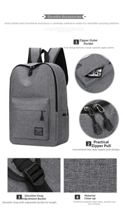 Detail view of durable nylon backpack showing grey texture and robust two-way zippers