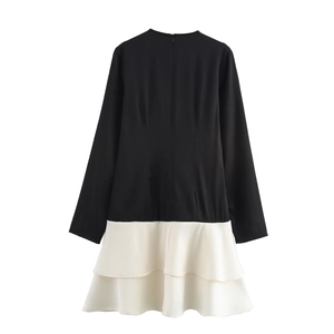 Robe femme manches longues bicolore avec ourlet à volants et fermeture éclair au dos