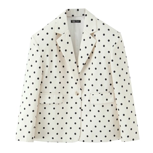Blazer moderne blanc cassé à pois noirs pour femme avec revers classique et bouton unique