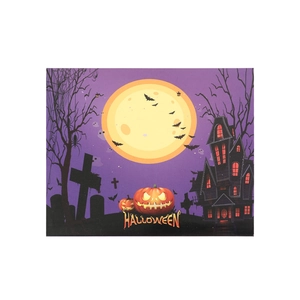 Halloween countdown calendar kit with purple haunted house and pumpkin backdrop
