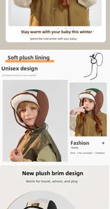 Detail of kids winter aviator hat featuring plush lining and warm earflaps with chin straps