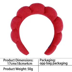 Detail view of thickened red cloud sponge headband showing 17cm x 18cm dimensions