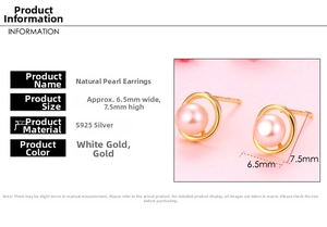 Macro shot of 925 silver pearl earrings featuring a 6.5mm by 7.5mm circular hollow design