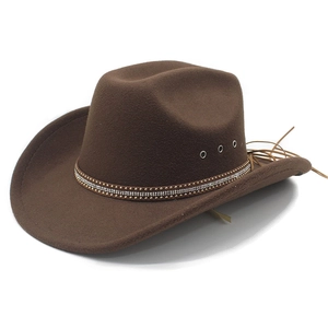 Classic dark brown wool felt western cowboy hat with rhinestone band and silver eyelets