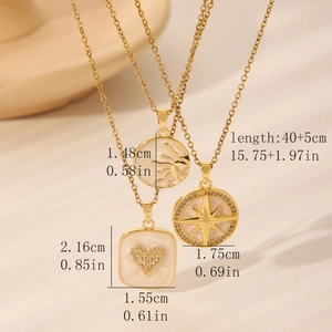 Minimalist Stainless Steel Pendant Necklace Electroplated Rhinestone Heart Sun Octagonal Star Enamel Jewelry For Women