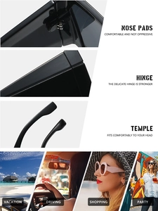 Detail view of square sunglasses with comfortable nose pads and durable metal hinges