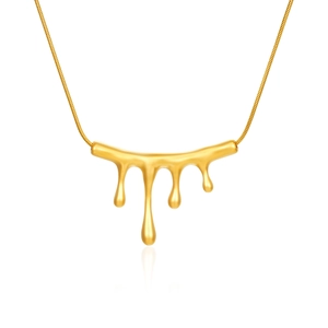 Minimalist 18k gold plated stainless steel lava teardrop necklace on white background
