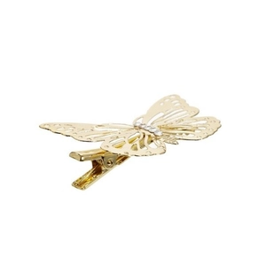 Minimalist gold metal butterfly hair clip with hollow design and sparkling rhinestones