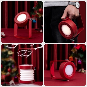 Portable red folding lantern night light with telescopic design and rotating handle