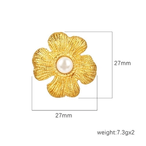 18k vergoldete Edelstahl Blumenohrringe mit Perlen und einer Größe von 27mm