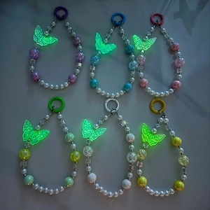 Luminous butterfly beaded phone strap keychain with glowing butterfly pendant for bags