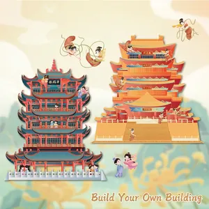 DIY Chinese architecture stickers featuring Yellow Crane Tower and Pavilion scenery