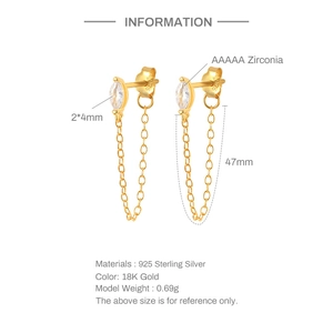 Detail of 925 sterling silver tassel earrings with 18K gold plating and AAAAA zircons