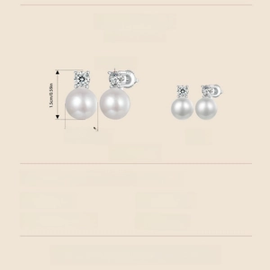 Detailed size chart for S925 silver stud earrings with natural pearls and moissanite