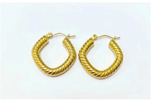 Chunky gold twisted hoop earrings for women, stylish stainless steel geometric jewelry.