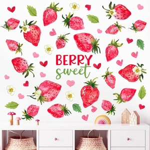 Watercolor Fruit Wall Stickers Waterproof PVC Self Adhesive Decals For Nursery Kids Room Cute Strawberry Cherry Decor