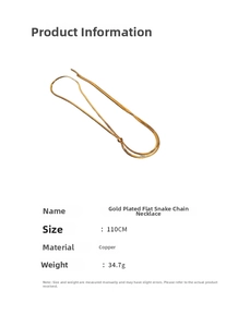 Detailed view of 110cm gold plated flat snake chain with adjustable drawcord design