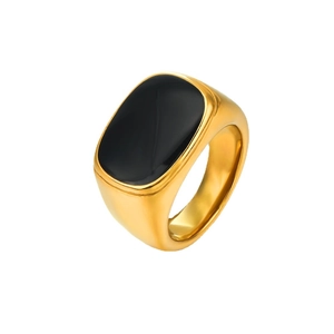 Minimalist gold plated stainless steel ring featuring a rectangular black onyx inlay