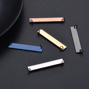 Polished stainless steel rectangular multi-color pendants with dual holes for DIY jewelry