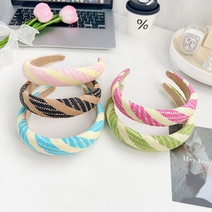 Woven Headband Straw Texture Wide Thick Candy Colors Bohemian Style Hair Hoop For Women Girls Elegant Handmade