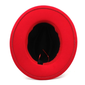 Classic red and black color-block wool felt fedora hat with a stylish wide flat brim