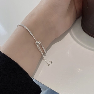Detailed view of adjustable 925 silver slider bracelet with pavé cubic zirconia accents