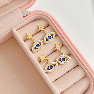 Evil Eye Star Dangle Earrings Stainless Steel With Blue Rhinestone Sparkling Fashion Jewelry Accessory For Women