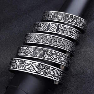 Cuff Bracelet Viking Celtic Knot Tree Of Life Vintage Nordic 316L Stainless Steel Adjustable Open Bangle For Men Women