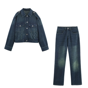 Veste En Jean Rétro Pour Femme Et Pantalon Droit Streetwear Décontracté Mélange De Coton Lavage Vintage Manches Longues