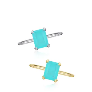 S925 Silberring mit rechteckigem Türkis-Stein in Gold und Silber mit Vier-Krallen-Fassung