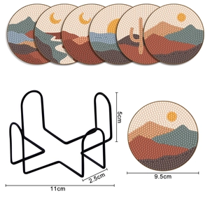 Detailed size chart for bohemian diamond painting wooden coasters with metal holder