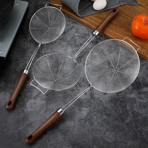 Stainless Steel Skimmer Strainer Spoon With Faux Wood Long Grip 304 Mesh Slotted Ladle For Kitchen Cooking Frying