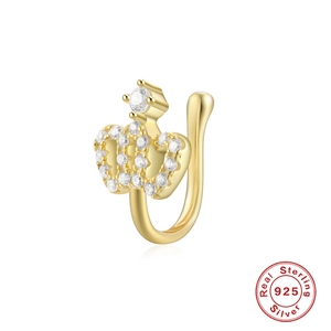S925 sterling silver gold plated crown nose cuff with sparkling cubic zirconia stones
