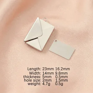 Detailed size chart showing dimensions and weight of stainless steel envelope pendant