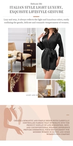 Detail of black silk satin robe with belt, featuring Italian light luxury style textures