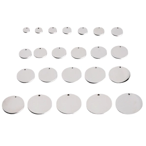 Polished silver stainless steel round disc pendants in four sizes for DIY jewelry making