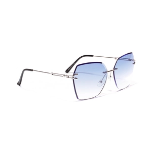 Vintage rimless sunglasses with blue gradient lenses and silver metal temples for women