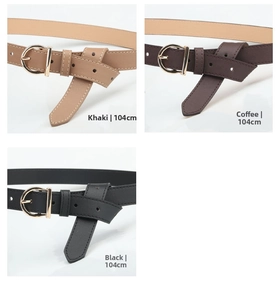 Three colors of women's leather belts with golden D-ring buckles, 104CM long each