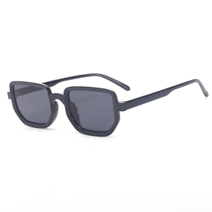 Classic black square sunglasses with thick frames and dark lenses in a 45-degree side view