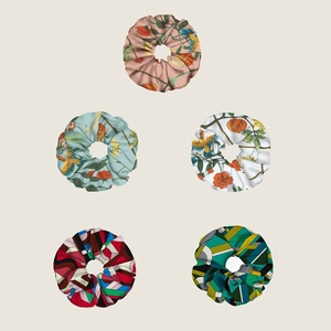 Floral Bird Jungle Printed Scrunchie Twill Satin Polyester Hair Ring Ponytail Holder Geometric Pattern Fashion Hair Accessories For Women