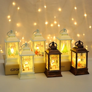 Christmas Lantern LED Night Light Plastic Retro Hanging Decorative Lamp Desktop Holiday Party Ornament Santa Snowman