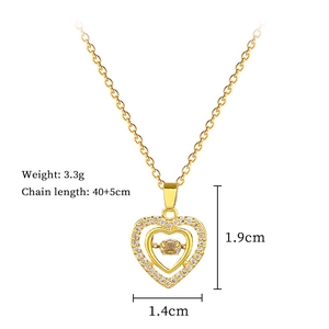 Detailed view of heart pendant necklace with dimensions and weight 3.3g specification