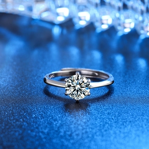 Elegant S925 sterling silver adjustable ring featuring a six-prong cubic zirconia setting