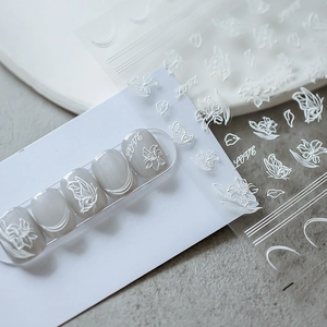 Stereoscopic Embossed Nail Art Stickers White Butterfly Lily Flower Self Adhesive Manicure Decals Elegant DIY Decoration