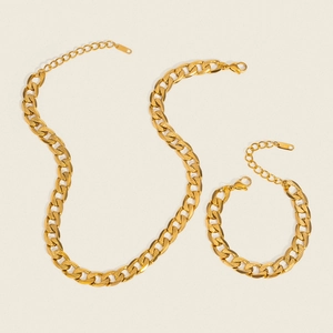 Minimalistisches vergoldetes Edelstahl-Ketten-Set mit Halskette und Armband
