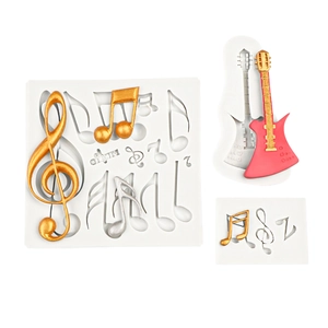 Silikonform-Set für Fondant mit Noten und Gitarre zur Dekoration von Musiktorten