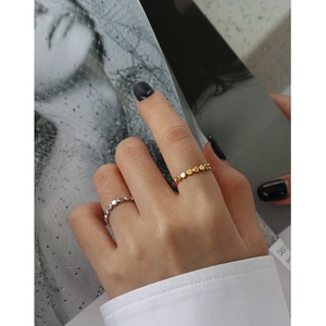 Minimalist geometric flat bead S925 sterling silver rings in gold and silver finish