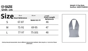 Size chart showing chest and waist measurements for square neck halter neck top